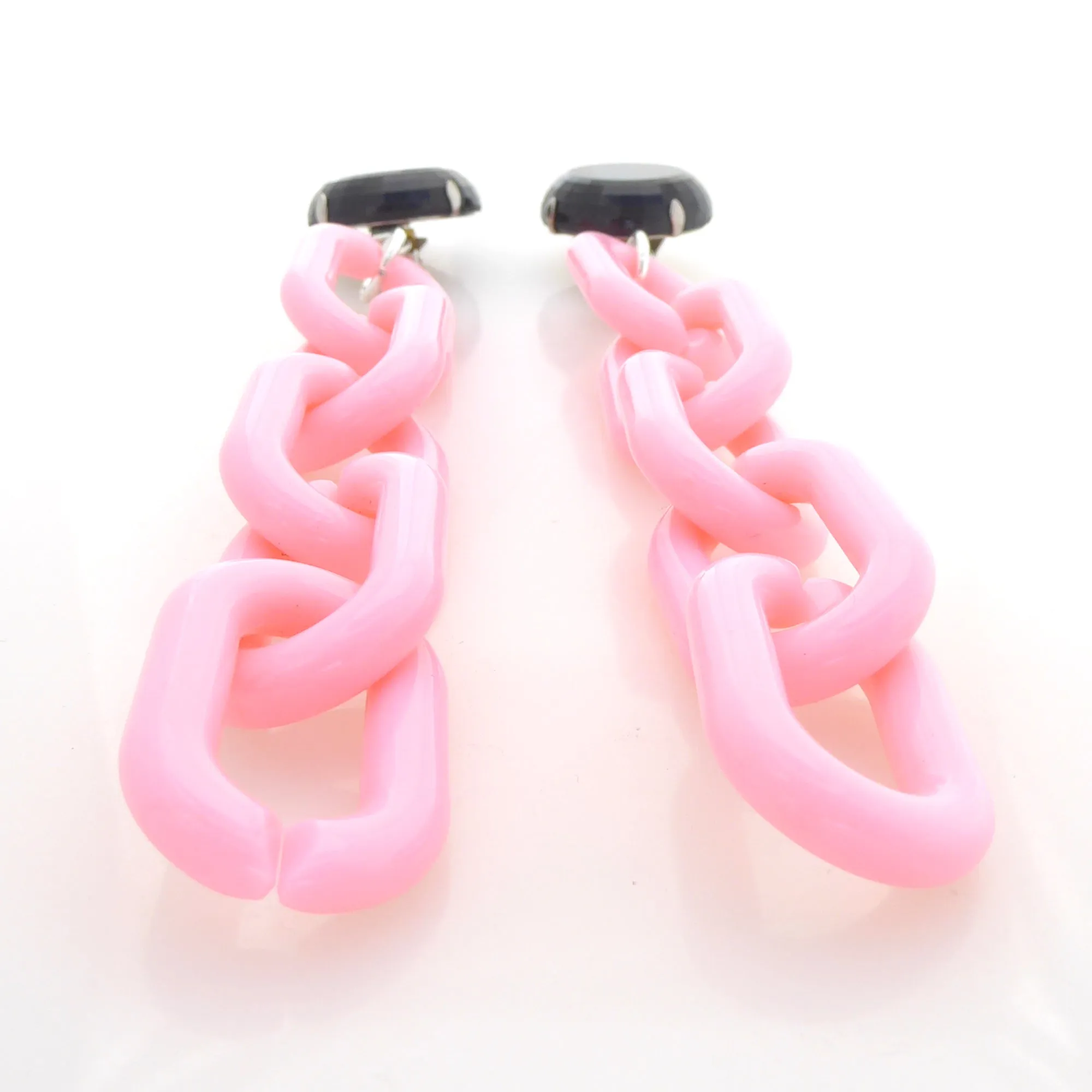 Black glass and pink chain earrings
