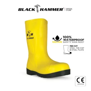 Black Hammer Safety Rain Boots 27cm with Steel Toe Cap and Steel Midsole BH(LL1)