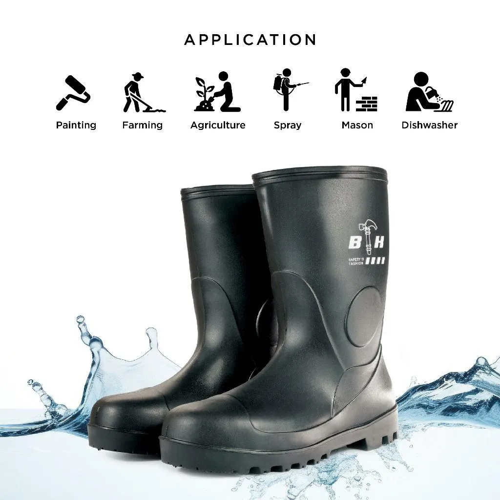 Black Hammer Safety Rain Boots 27cm with Steel Toe Cap and Steel Midsole BH(LL1)