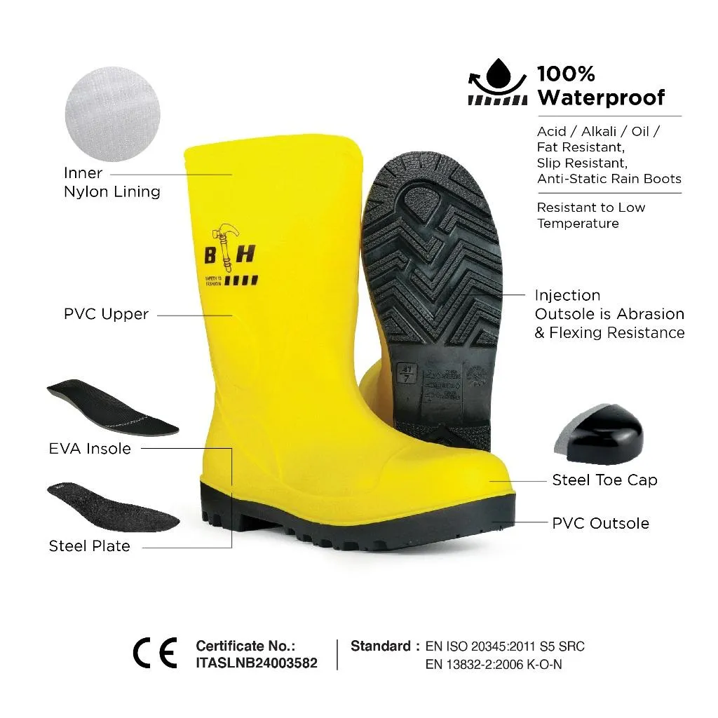 Black Hammer Safety Rain Boots 27cm with Steel Toe Cap and Steel Midsole BH(LL1)