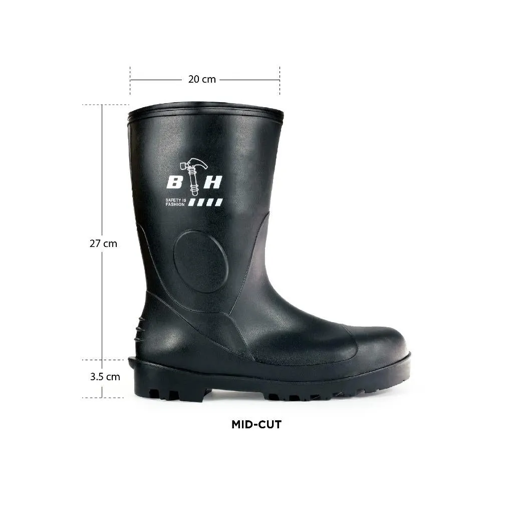 Black Hammer Safety Rain Boots 27cm with Steel Toe Cap and Steel Midsole BH(LL1)