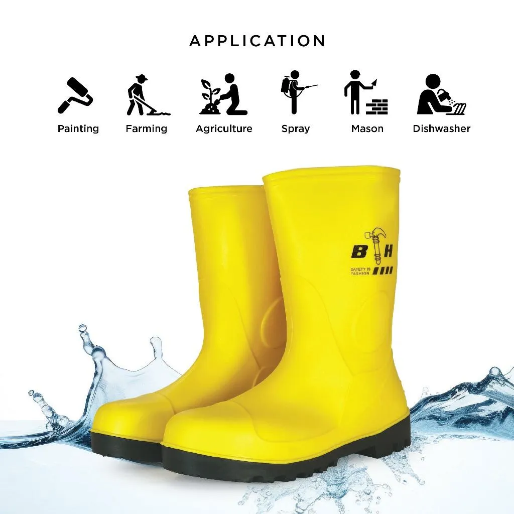 Black Hammer Safety Rain Boots 27cm with Steel Toe Cap and Steel Midsole BH(LL1)