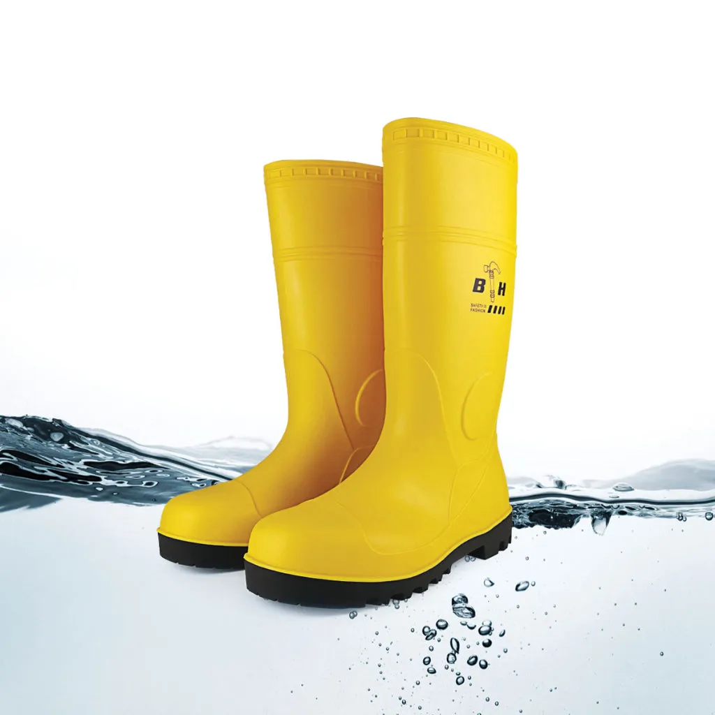 Black Hammer Safety Rain Boots with Steel Toe Cap and Steel Midsole BH(LL2)Yellow