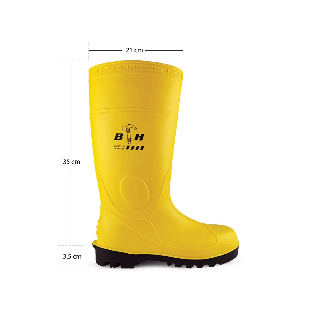 Black Hammer Safety Rain Boots with Steel Toe Cap and Steel Midsole BH(LL2)Yellow