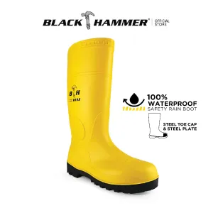 Black Hammer Safety Rain Boots with Steel Toe Cap and Steel Midsole BH(LL2)Yellow