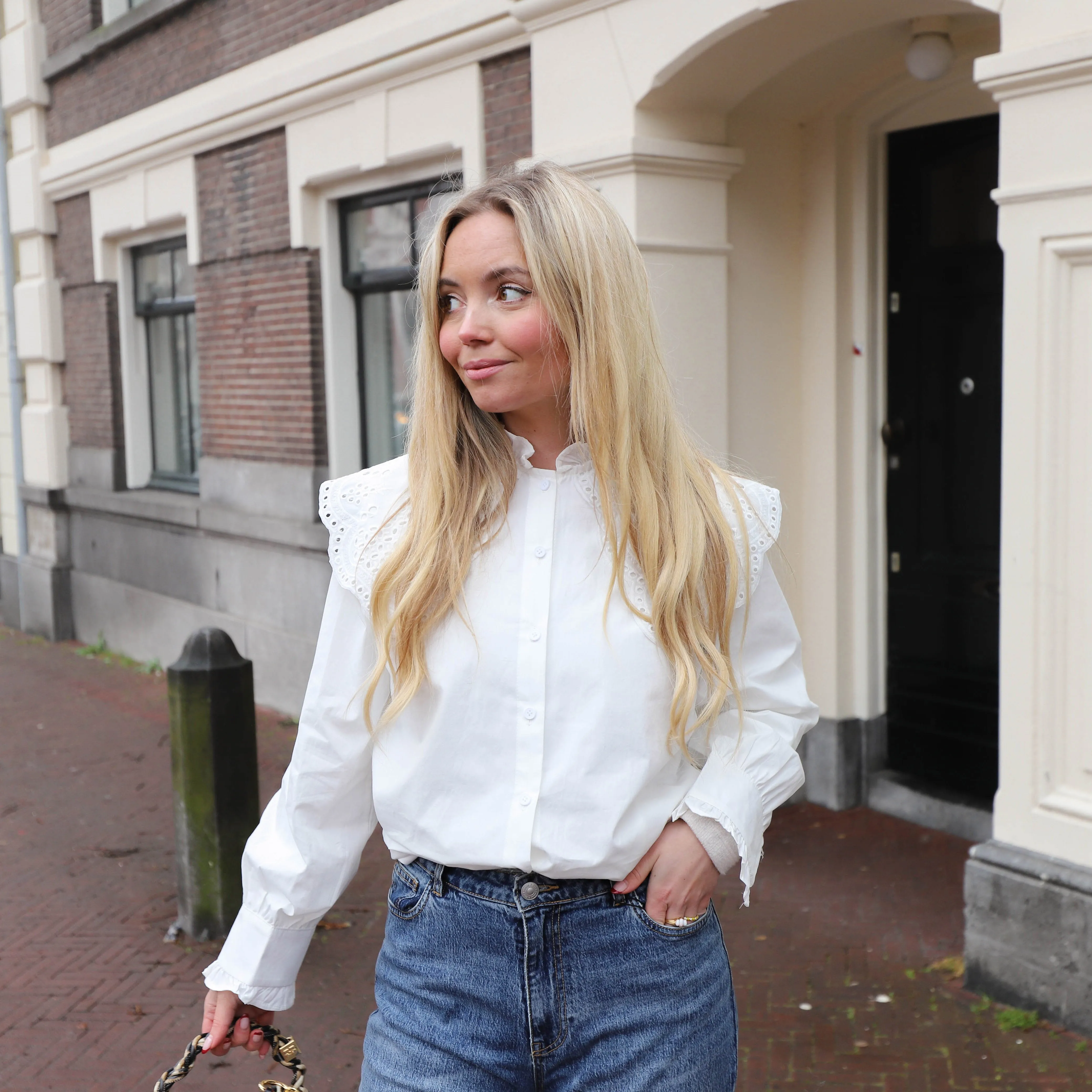 Blouse broderie kraag ecru