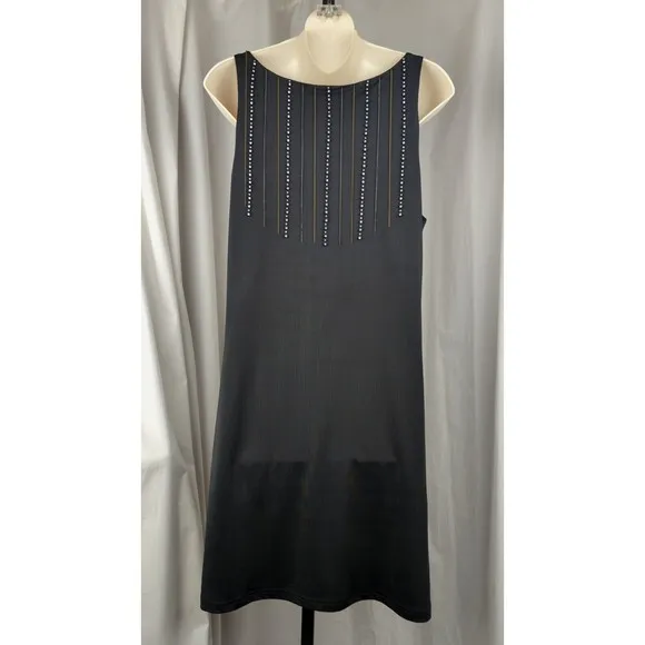 Boston Proper Black Flapper Dress 20s Black SOFT Beaded Chains Stretch Evening M