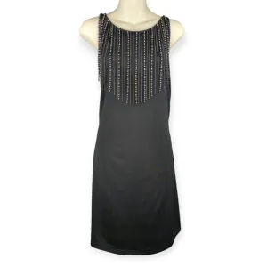Boston Proper Black Flapper Dress 20s Black SOFT Beaded Chains Stretch Evening M