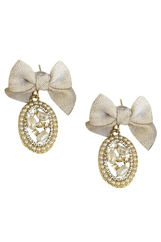 Bow Pearl Clip On Earrings