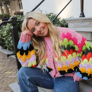 Bubble cardigan roze multi