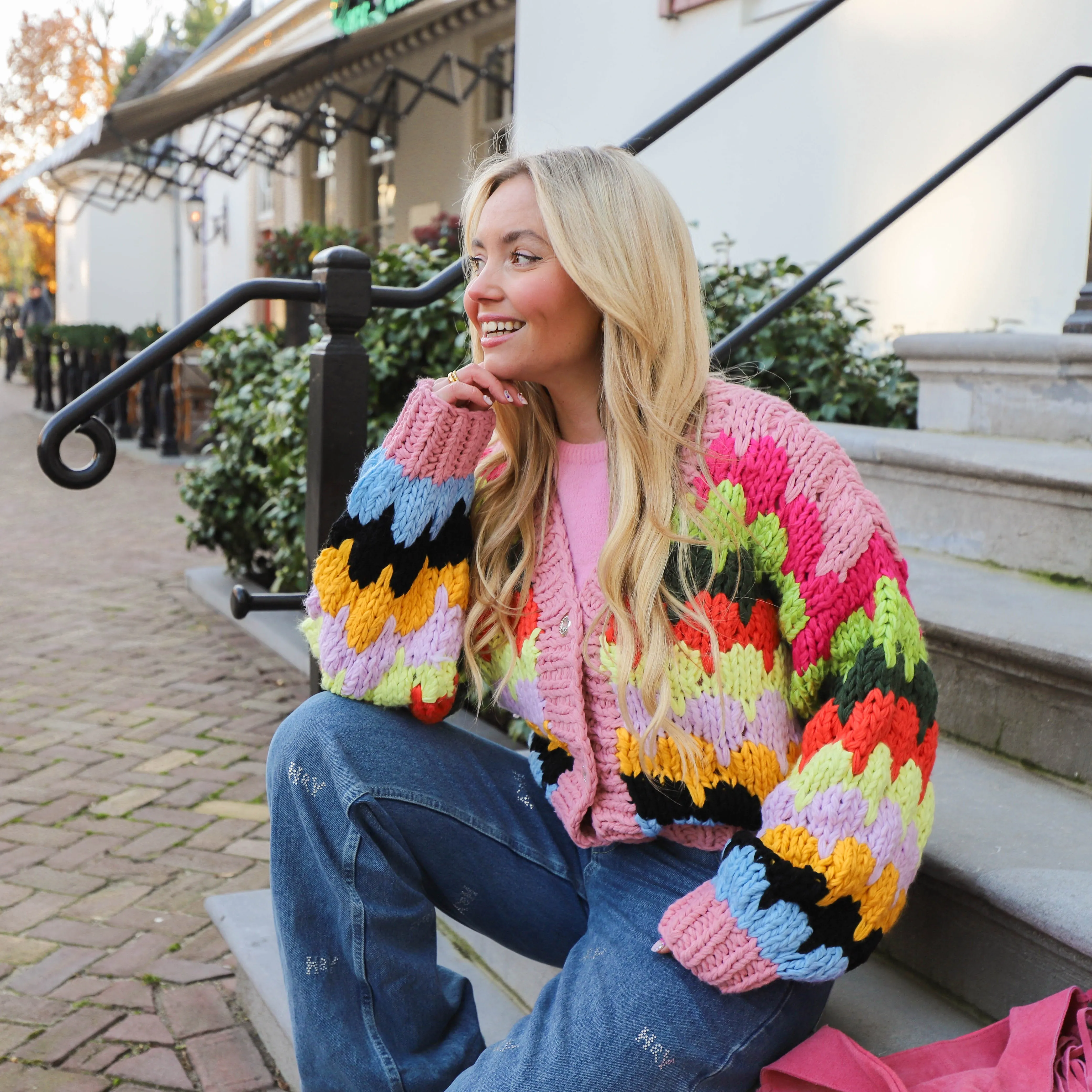 Bubble cardigan roze multi