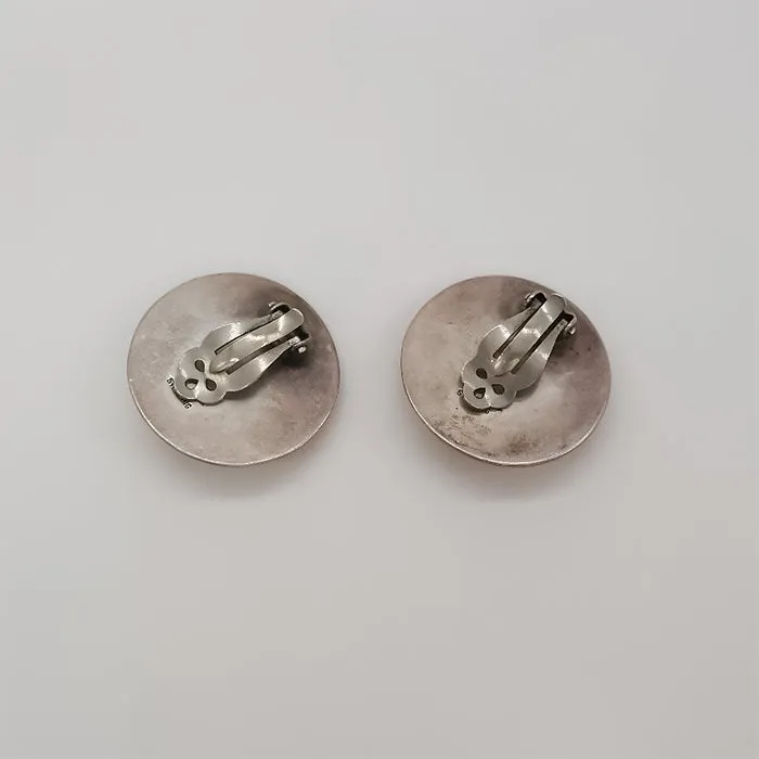 c.1980s Native American Sterling Clip on Earrings