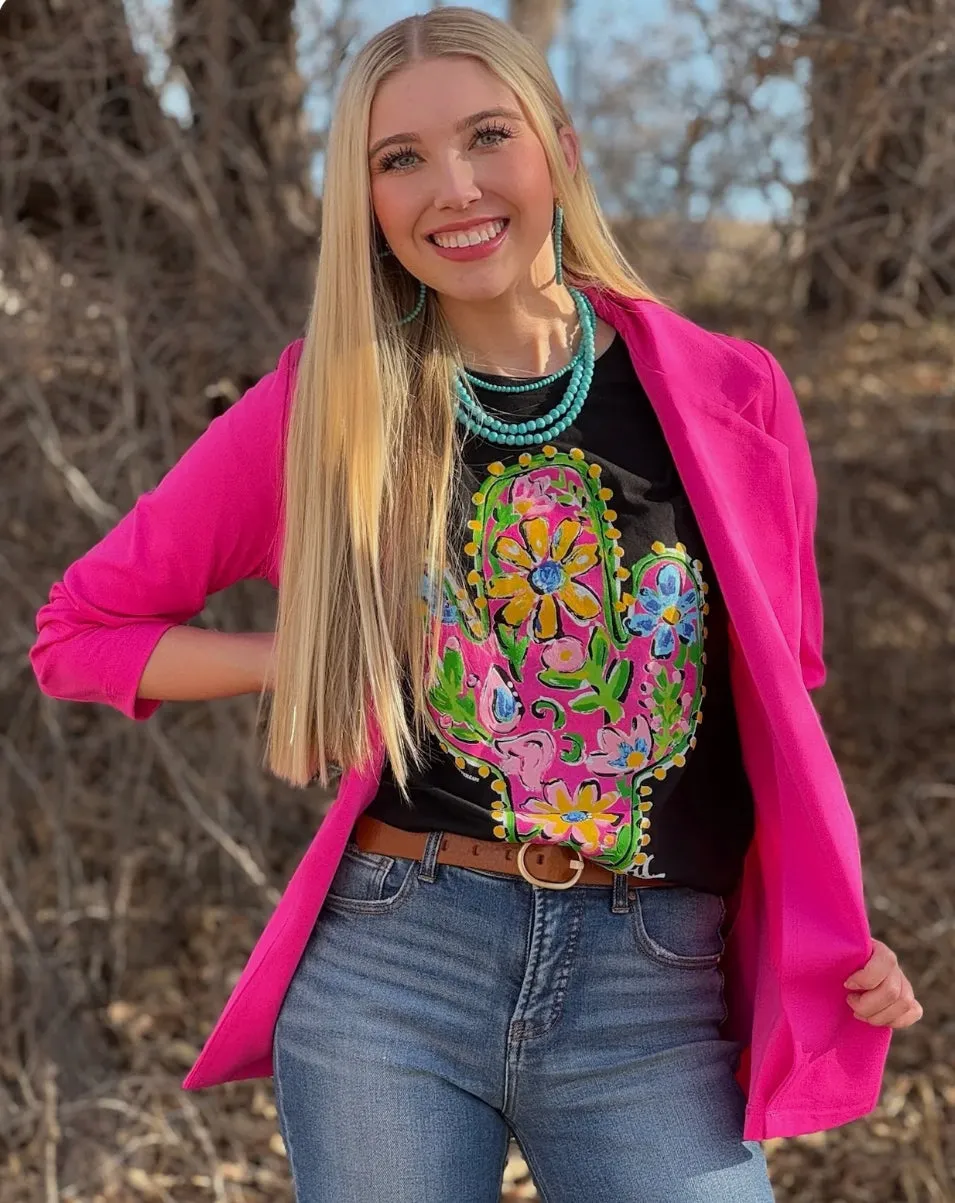Callie Ann Stelter Pink Floral Cactus Tee