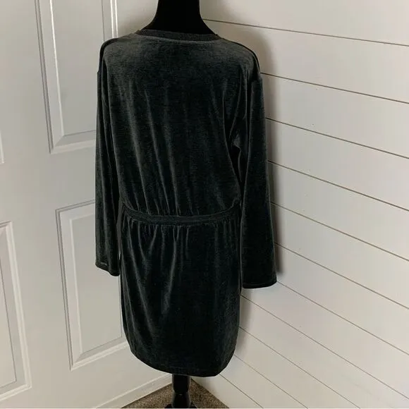 CALVIN KLEIN Womens Gray Drawstring-waist Long Sleeve Short Party Sheath Dress