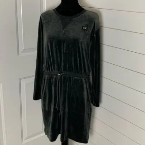 CALVIN KLEIN Womens Gray Drawstring-waist Long Sleeve Short Party Sheath Dress