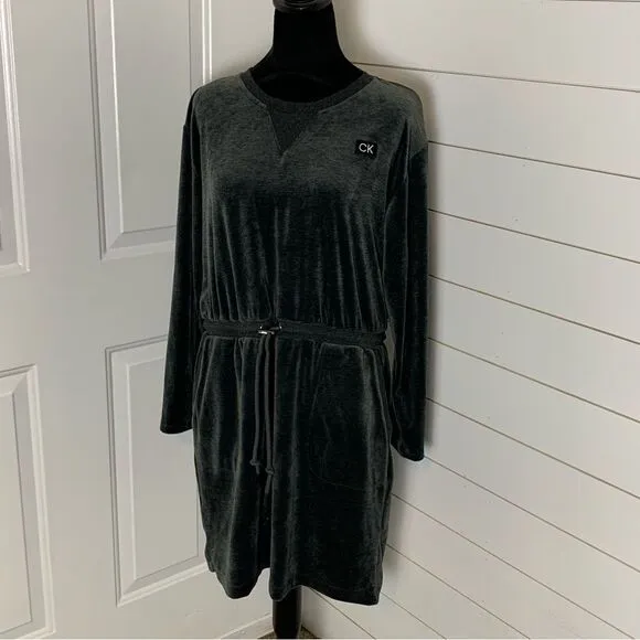 CALVIN KLEIN Womens Gray Drawstring-waist Long Sleeve Short Party Sheath Dress