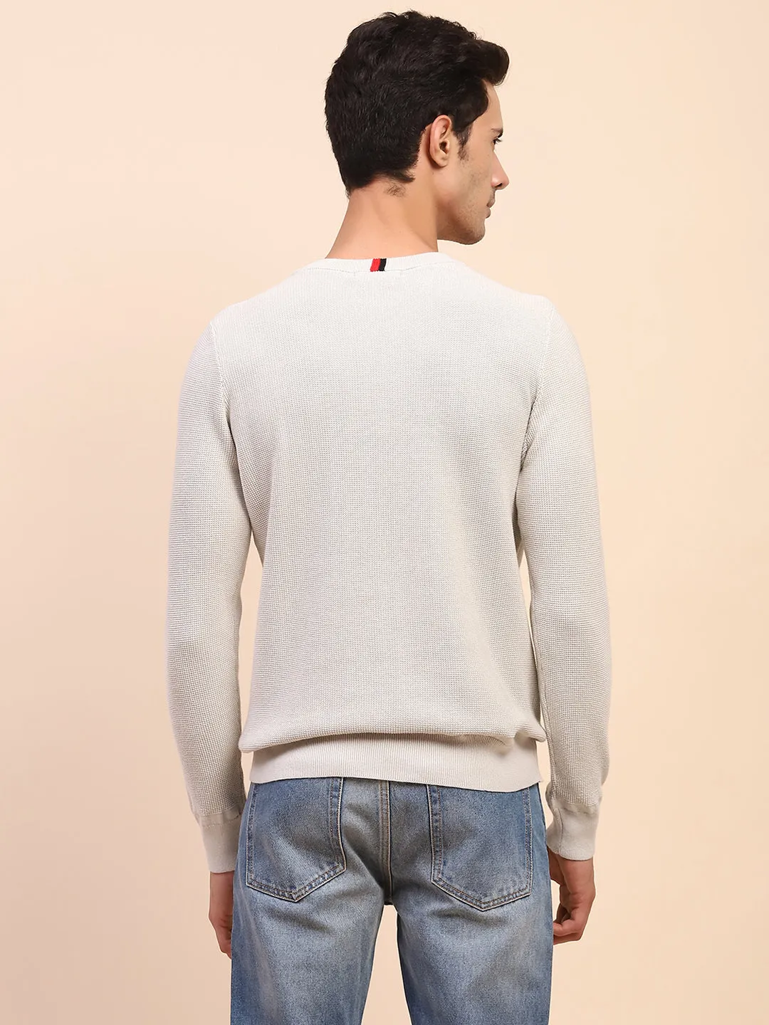 Camla Barcelona Crew Neck Solid Grey Full Sleeve Sweater