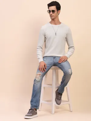 Camla Barcelona Crew Neck Solid Grey Full Sleeve Sweater