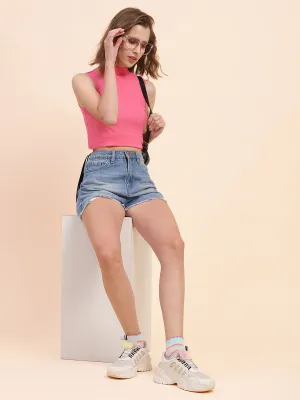Camla Barcelona Mock Neck Pink Ribbed Top