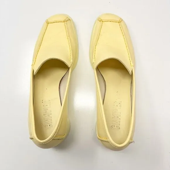 Camper Meda funky penny loafer block heeled mules butter pale yellow pumps 39