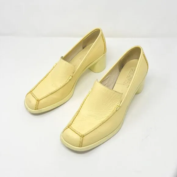 Camper Meda funky penny loafer block heeled mules butter pale yellow pumps 39