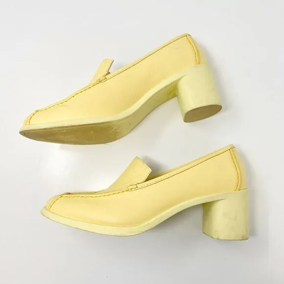 Camper Meda funky penny loafer block heeled mules butter pale yellow pumps 39