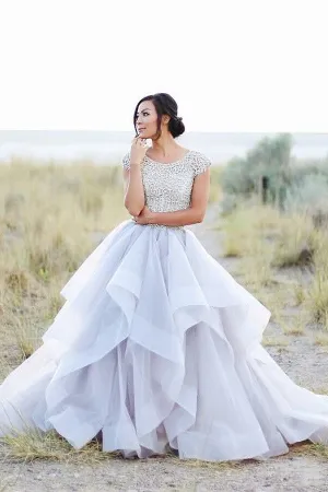 Cap Sleeve Lace Beading A-line Ball Gown Long Prom Dress K645