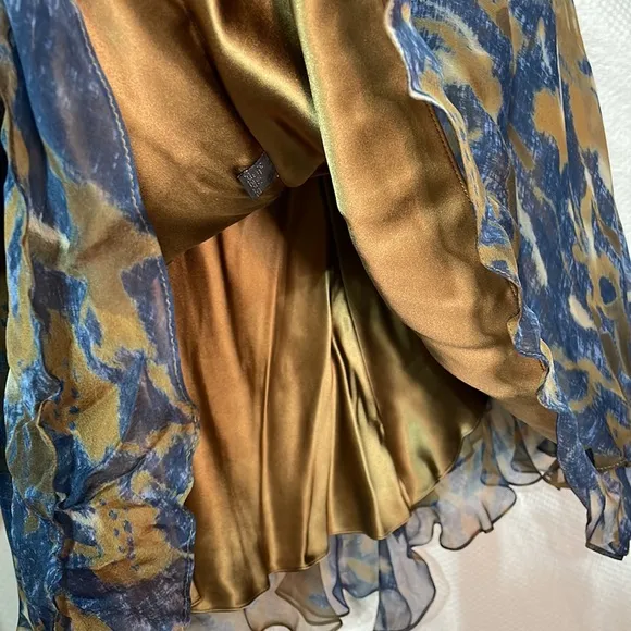 Carmen Marc Valvo 10 brown blue silk handkerchief hemline skirt 💯silk lined nwt