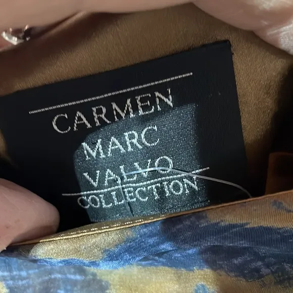 Carmen Marc Valvo 10 brown blue silk handkerchief hemline skirt 💯silk lined nwt