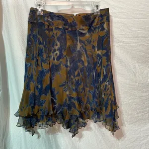 Carmen Marc Valvo 10 brown blue silk handkerchief hemline skirt 💯silk lined nwt