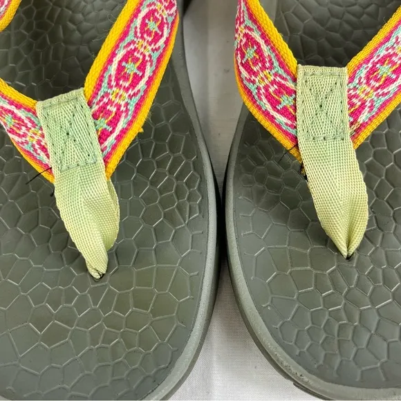 Chaco Classic Flip with  Arch Support Women’s size 8 in Yellow Pink Green