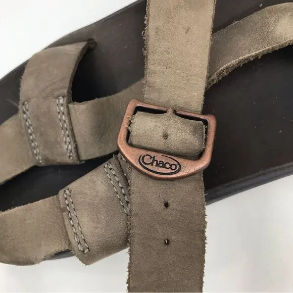CHACO Wayfarer Gray Brown Mens Leather Buckle Sandals