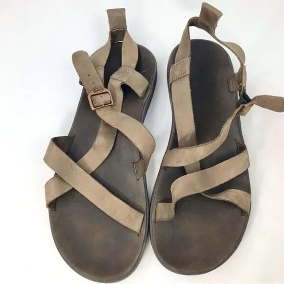 CHACO Wayfarer Gray Brown Mens Leather Buckle Sandals