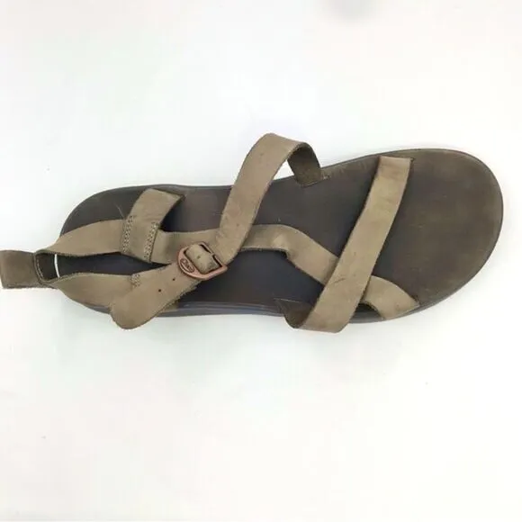 CHACO Wayfarer Gray Brown Mens Leather Buckle Sandals