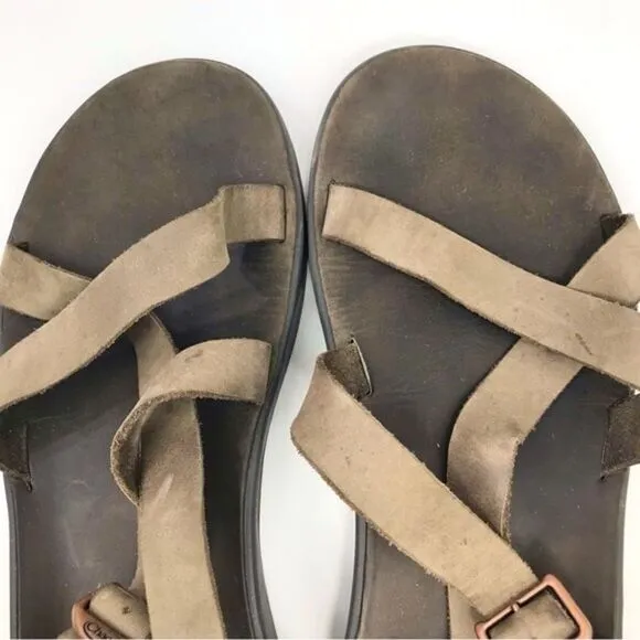 CHACO Wayfarer Gray Brown Mens Leather Buckle Sandals