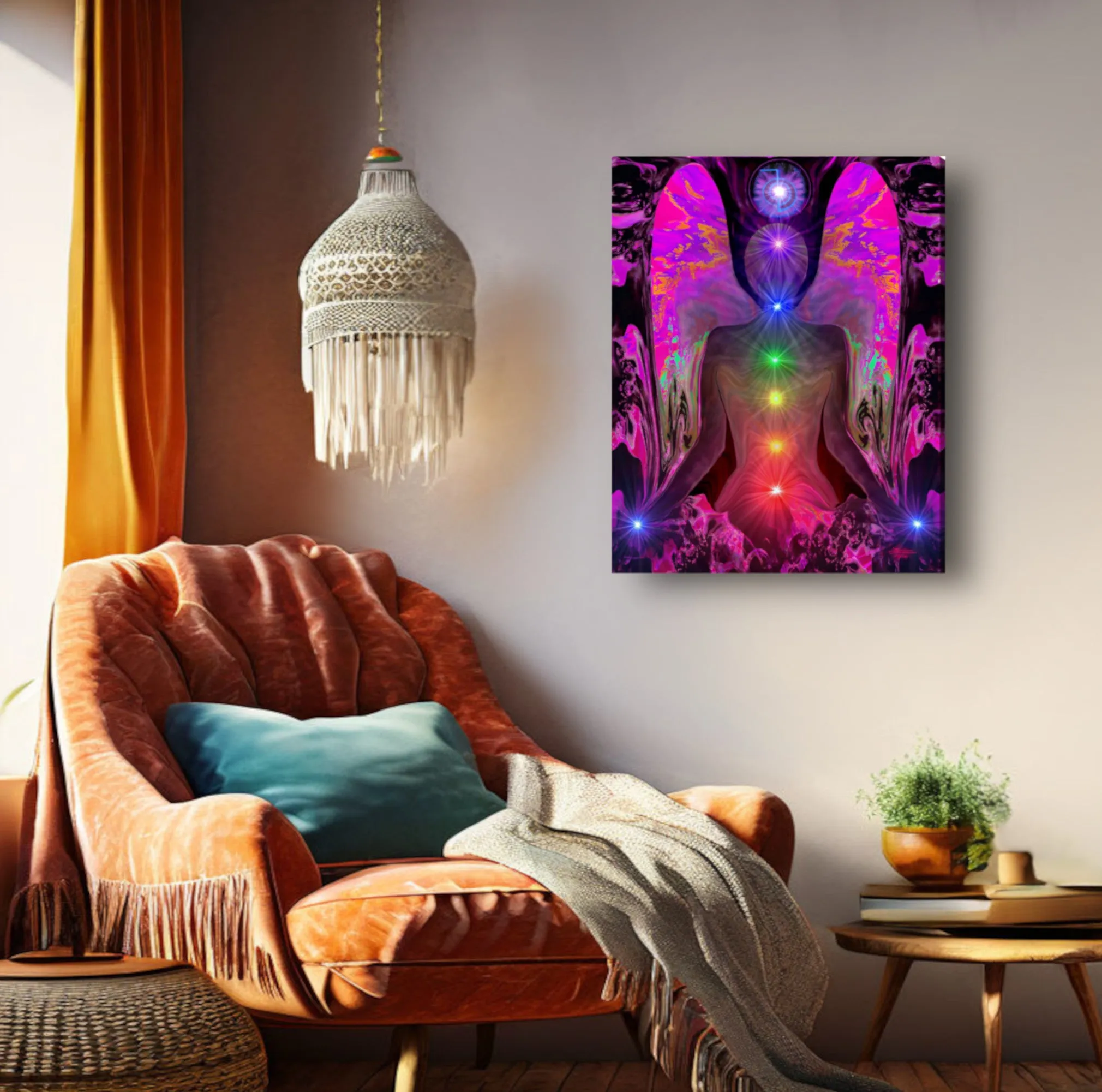 Chakra Angel Stretched Canvas Print, Visionary Energy Art by Primal Painter - "Balance Within Chaos"