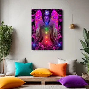 Chakra Angel Stretched Canvas Print, Visionary Energy Art by Primal Painter - "Balance Within Chaos"