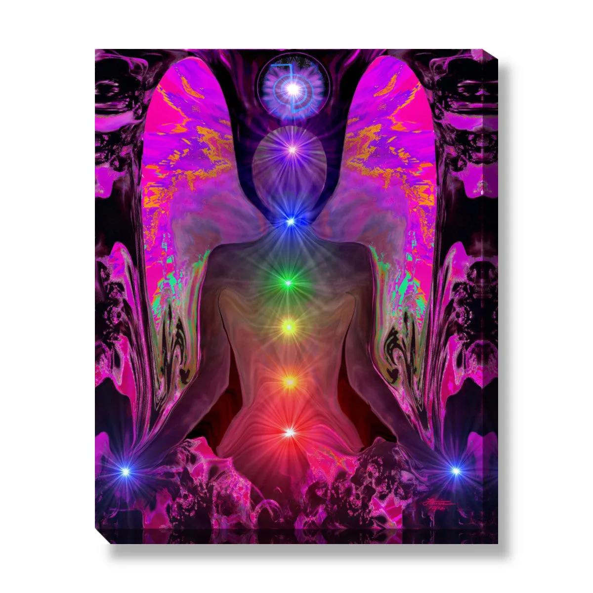 Chakra Angel Stretched Canvas Print, Visionary Energy Art by Primal Painter - "Balance Within Chaos"