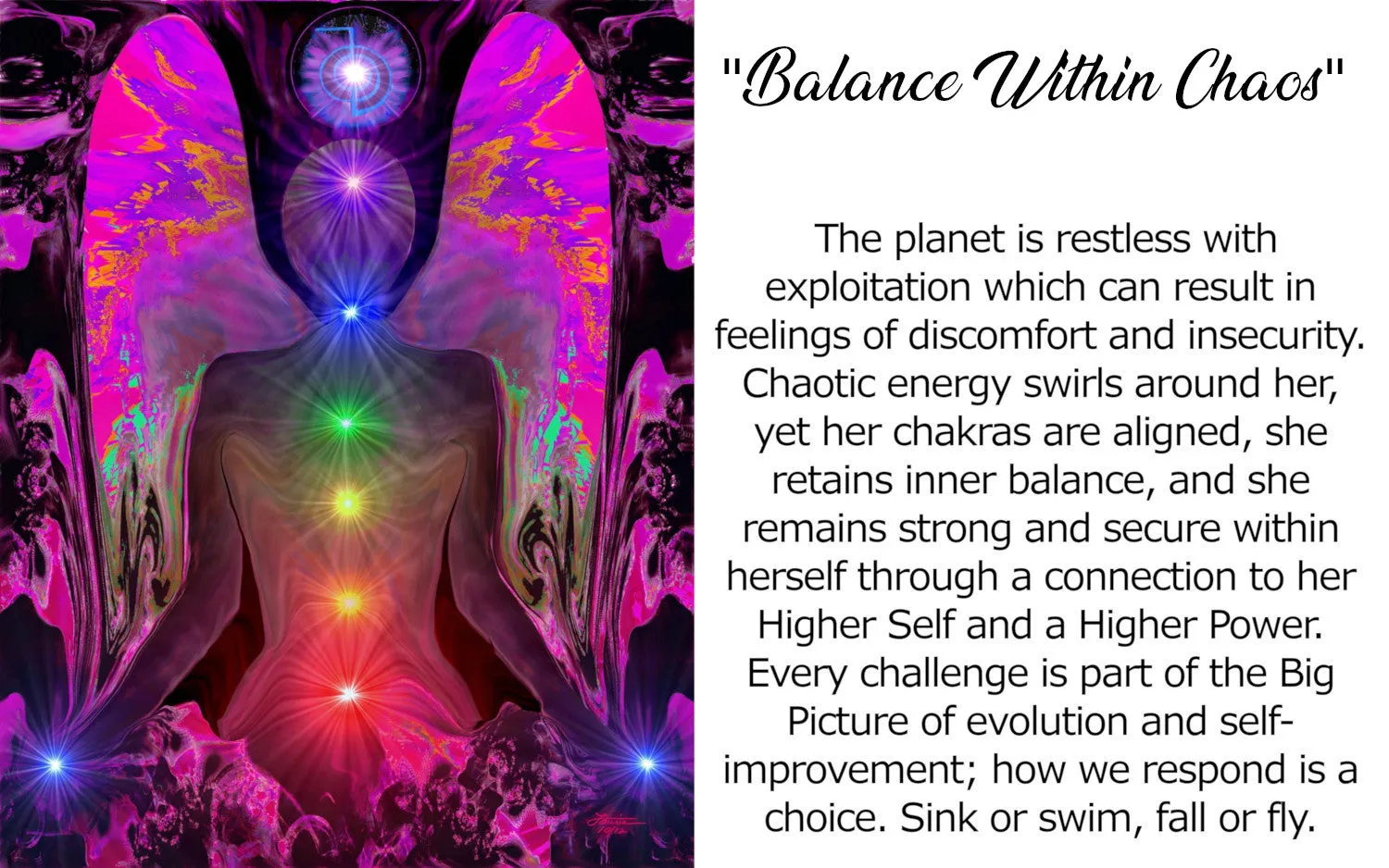 Chakra Angel Stretched Canvas Print, Visionary Energy Art by Primal Painter - "Balance Within Chaos"