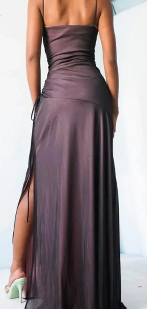 Charming Spaghetti Straps Mermaid Purple Side Slit Long Evening Prom Dress Online, OL053