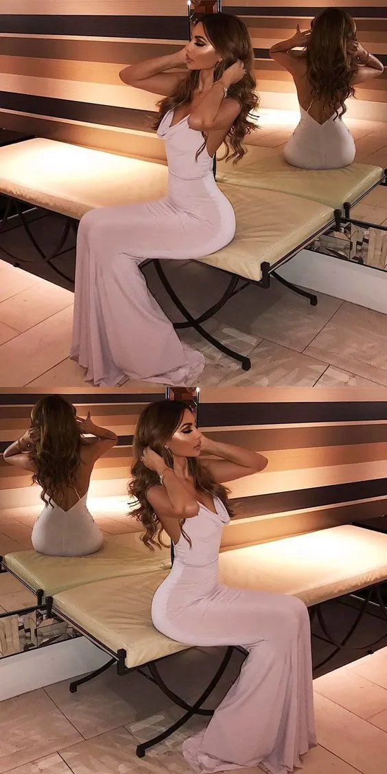 Cheap Cheap Mermaid Backless Sleeveless Sweep Train Pink Stretch Prom Dresses for party, PD0959
