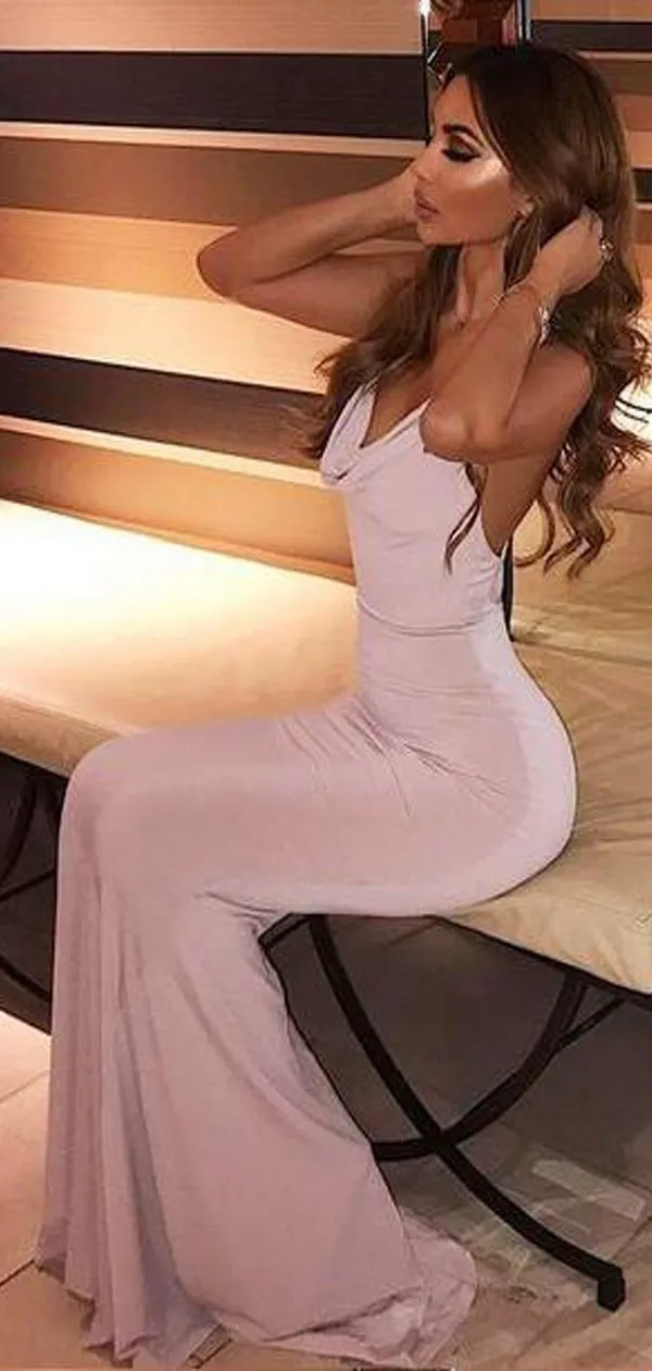 Cheap Cheap Mermaid Backless Sleeveless Sweep Train Pink Stretch Prom Dresses for party, PD0959