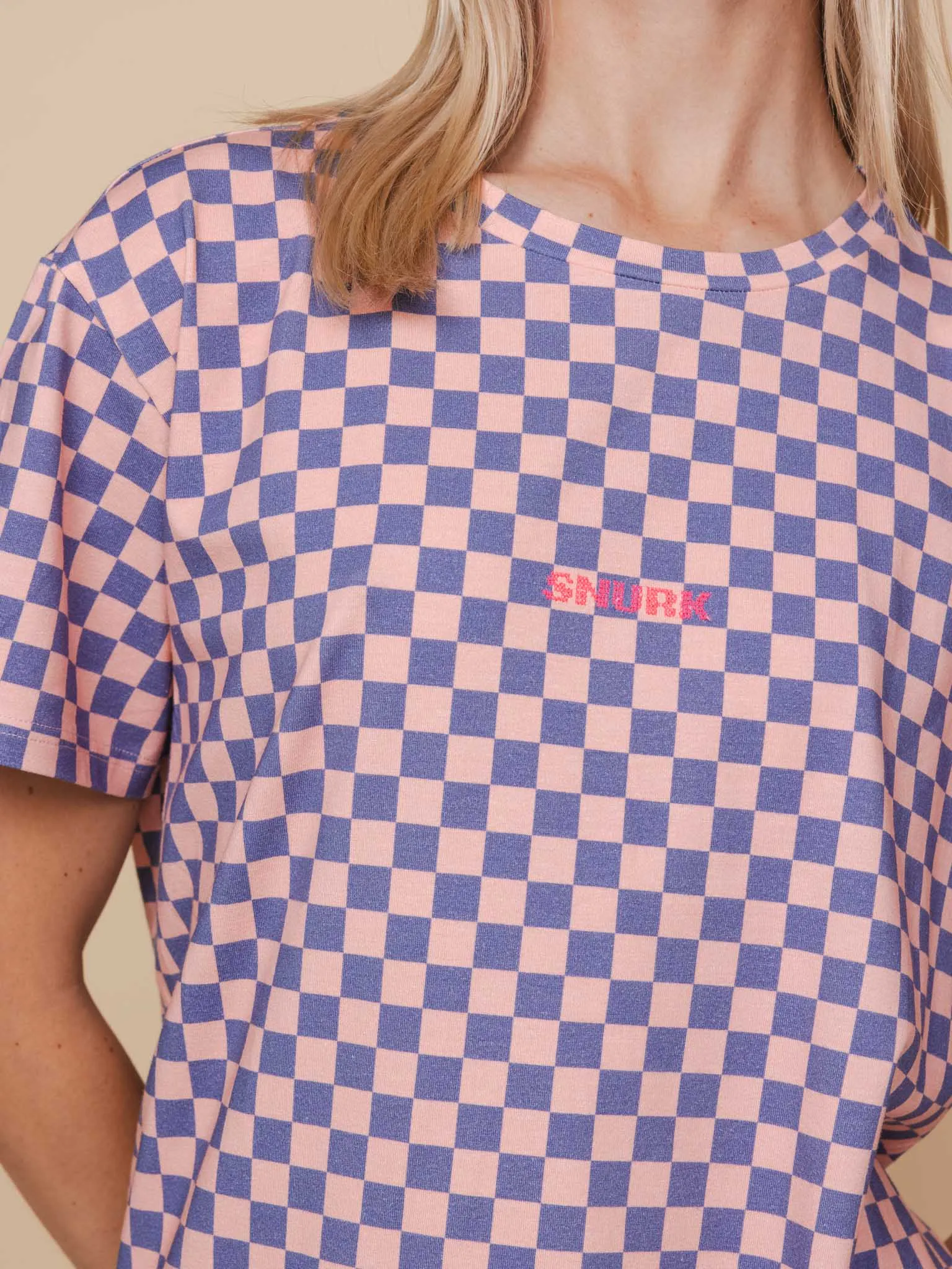 Check T-shirt en Bikershorts set Dames