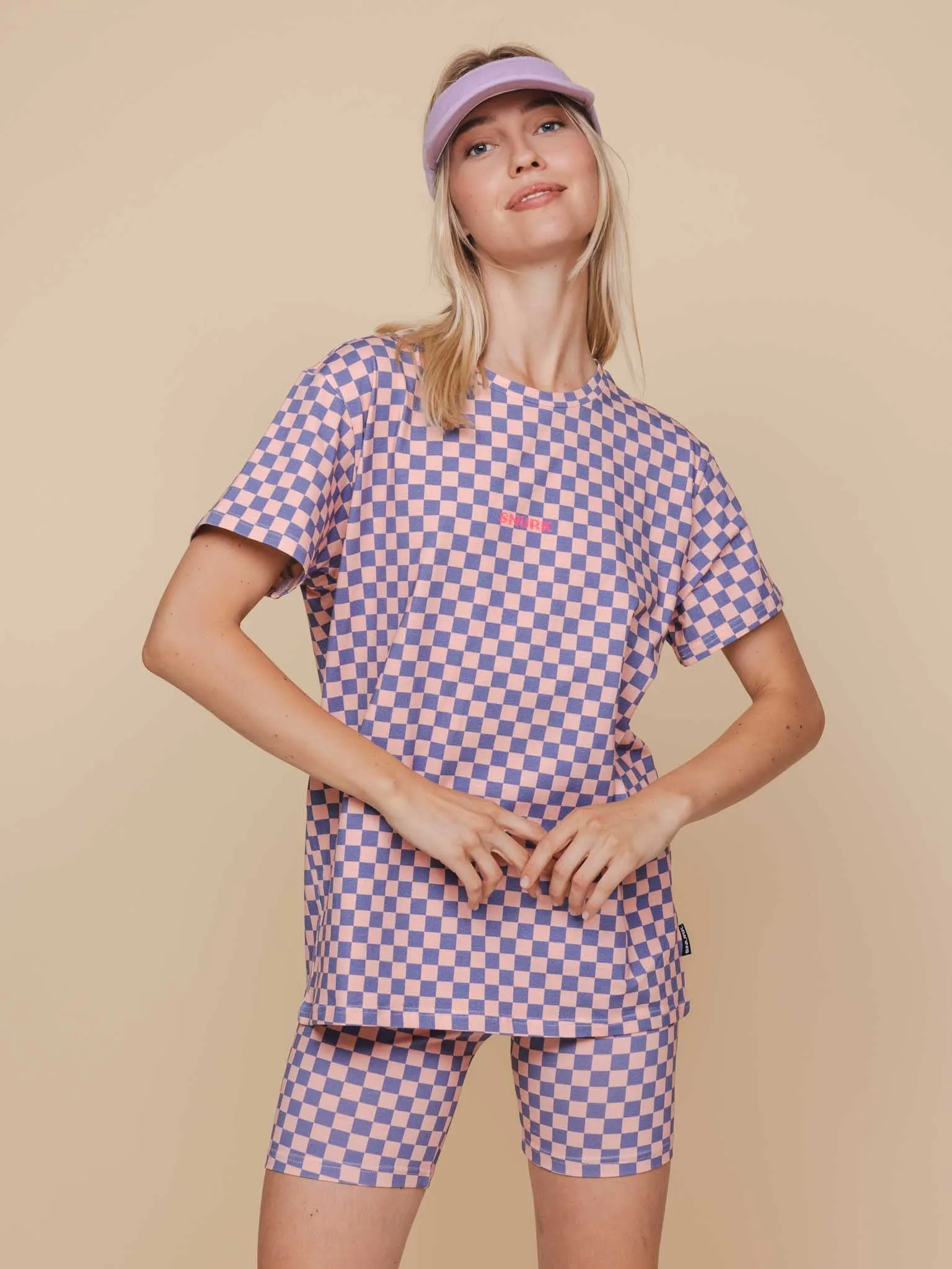 Check T-shirt en Bikershorts set Dames