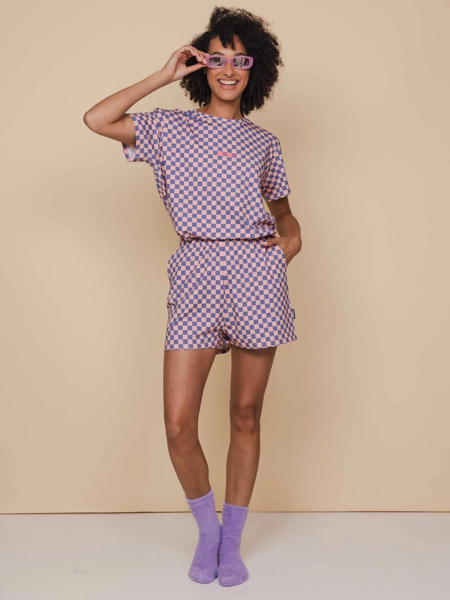 Check T-shirt en Shorts set Dames