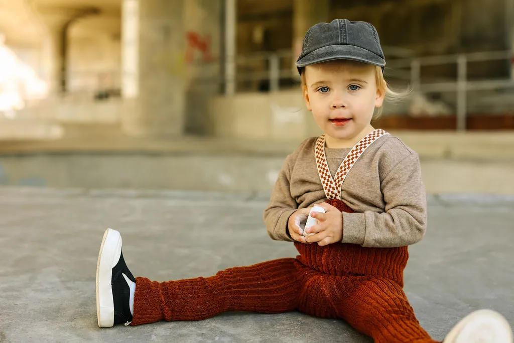CHEQUERED FOOTLESS GRANNY TEDDY SILLY SILAS TIGHTS CINNAMON