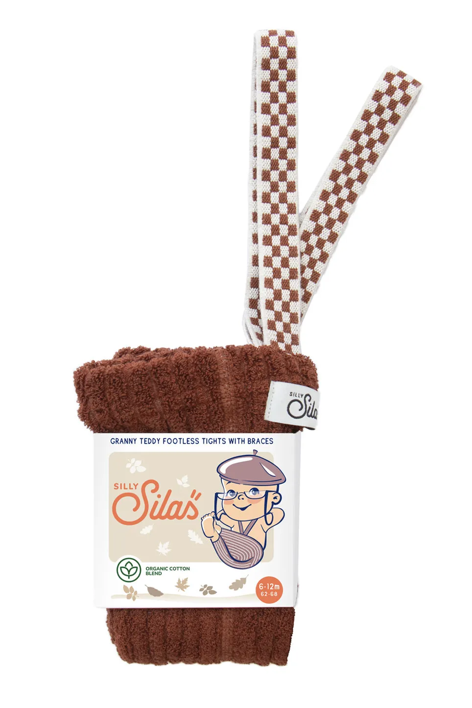 CHEQUERED FOOTLESS GRANNY TEDDY SILLY SILAS TIGHTS CINNAMON