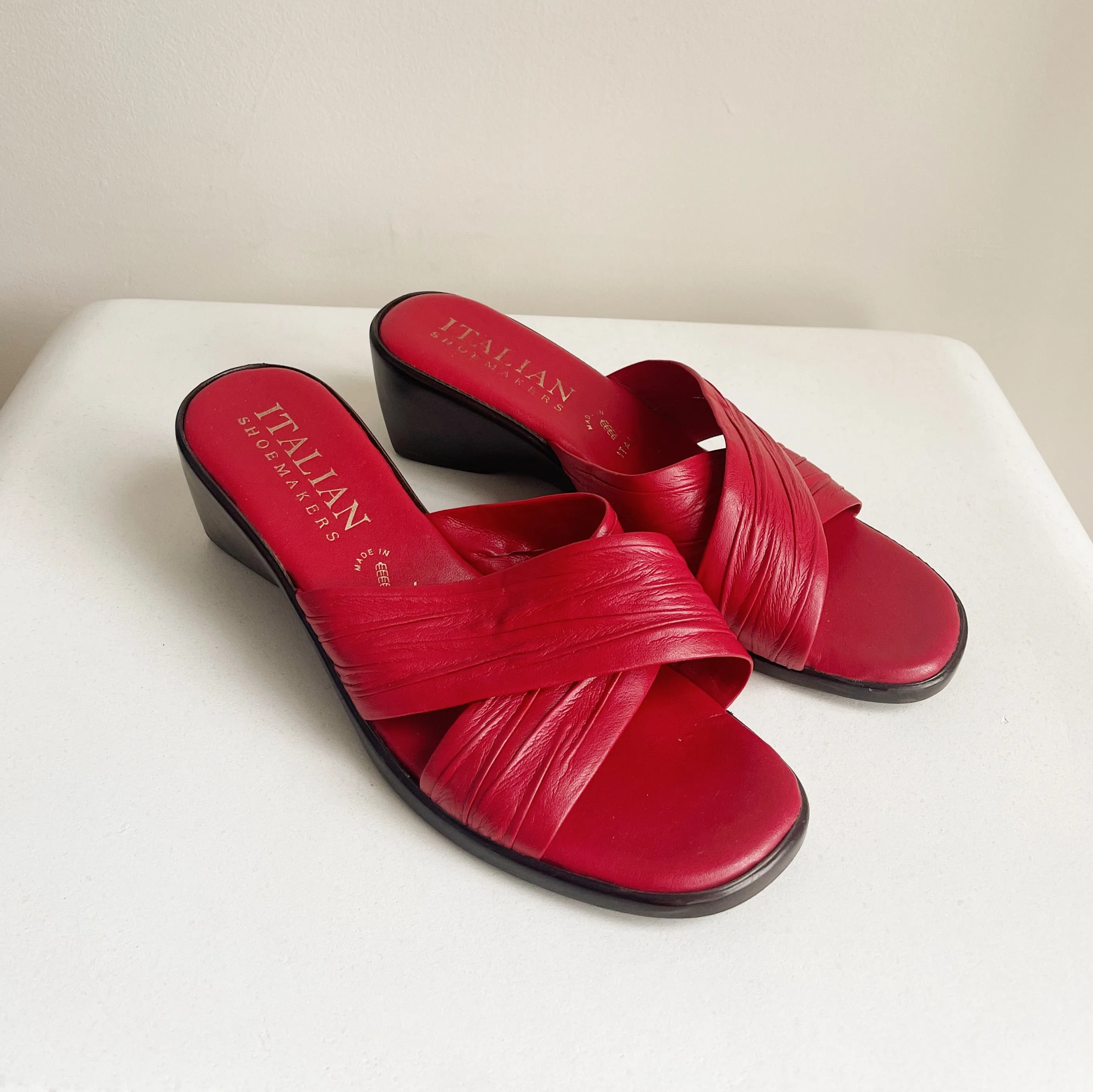 Cherry Italian Leather Slides | Size 6