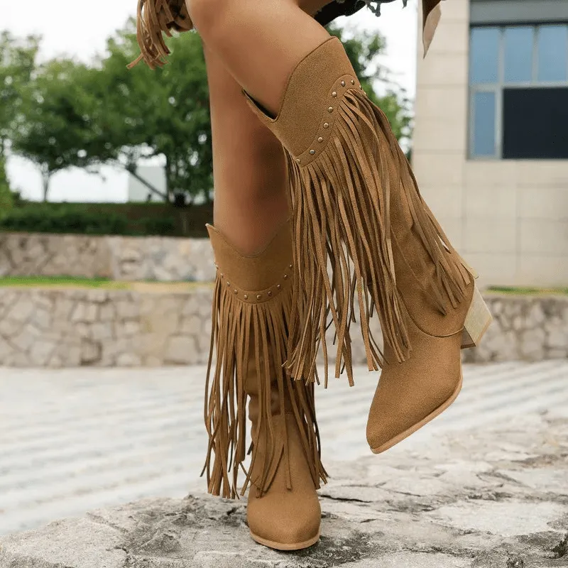 Chic Knee-High Fringe Boots
