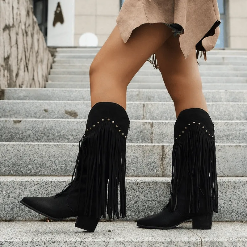 Chic Knee-High Fringe Boots